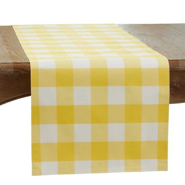 Saro 16 x 120 in. Cotton & Poly Blend Buffalo Oblong Plaid Runner, Yellow 5026.Y16120B - main
